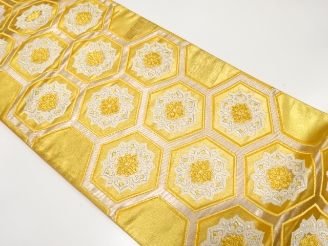 JAPANESE KIMONO / ANTIQUE FUKURO OBI / SILK / WOVEN KIKKO WITH FLOWER